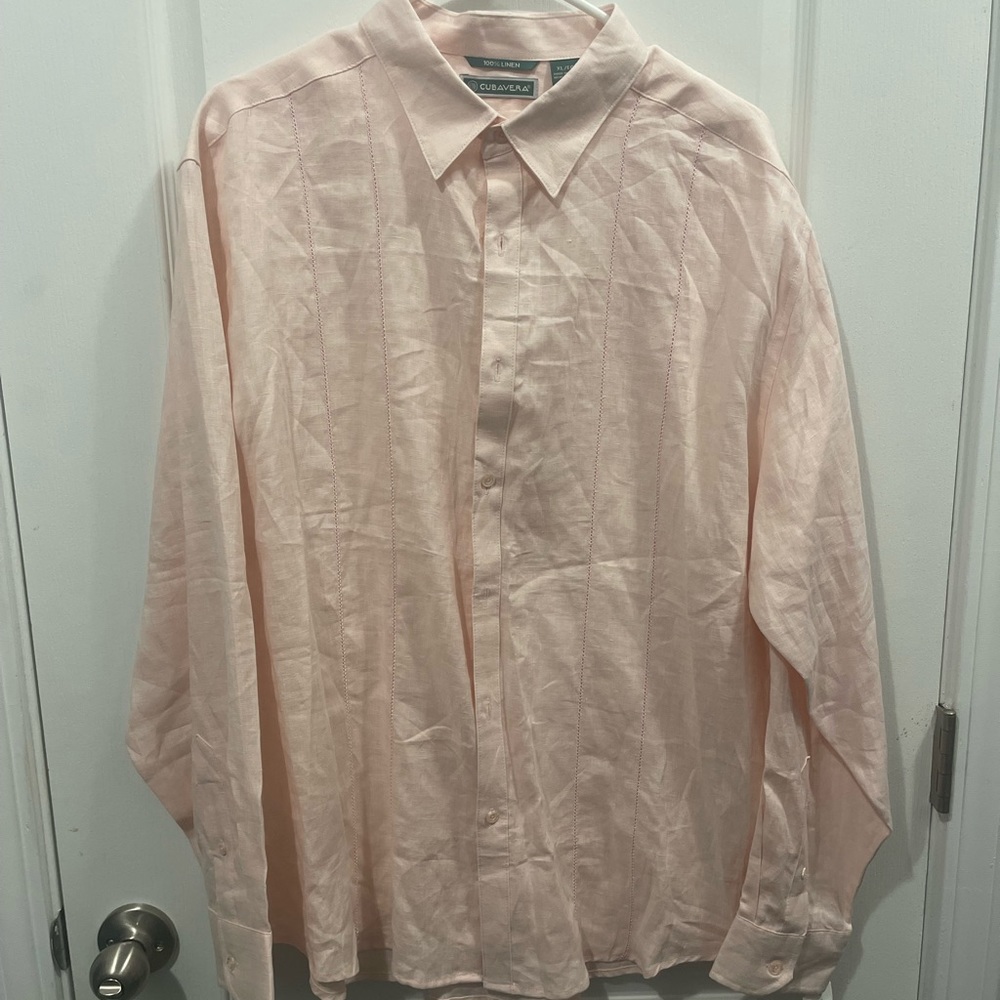 NWT Men’s Cubavera Pink Long sleeve linen shirt XL